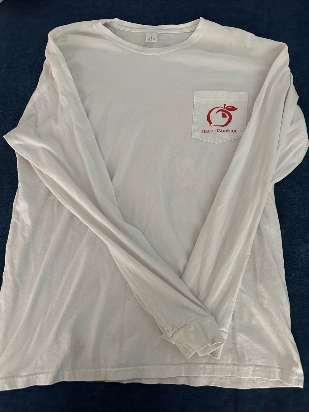 Peach State Pride Men's White Long Sleeve Pocket Tee
